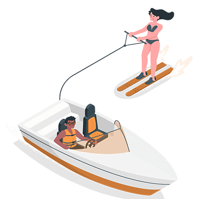 water skiing boating with a drone graphic